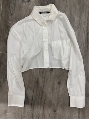 Zara White Cropped Button-Down Shirt